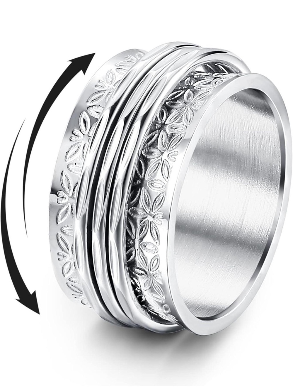 New Anthropologie Silver Floral Spinner Ring
